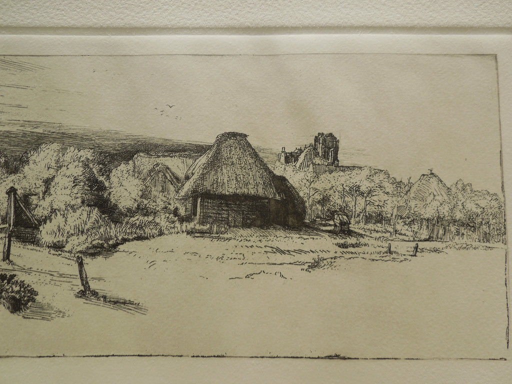 Rembrandt Landscape With Trees Farm Building & Tower Etching By Amand Durand