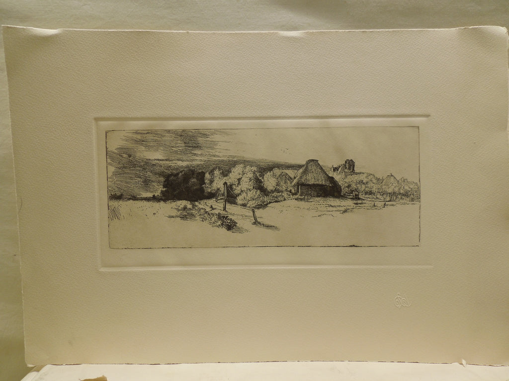 Rembrandt Landscape With Trees Farm Building & Tower Etching By Amand Durand