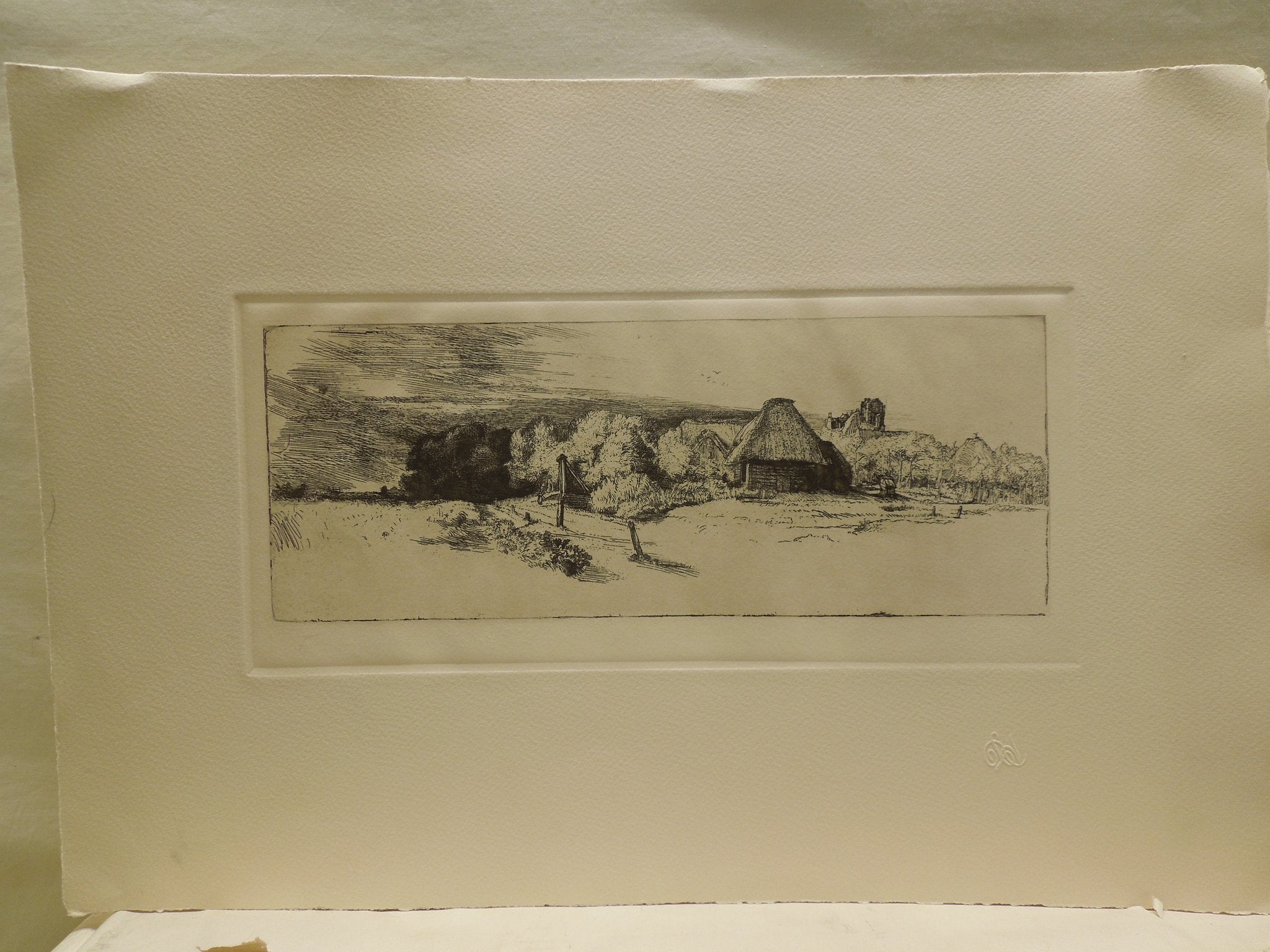 Rembrandt Landscape With Trees Farm Building & Tower Etching By Amand Durand
