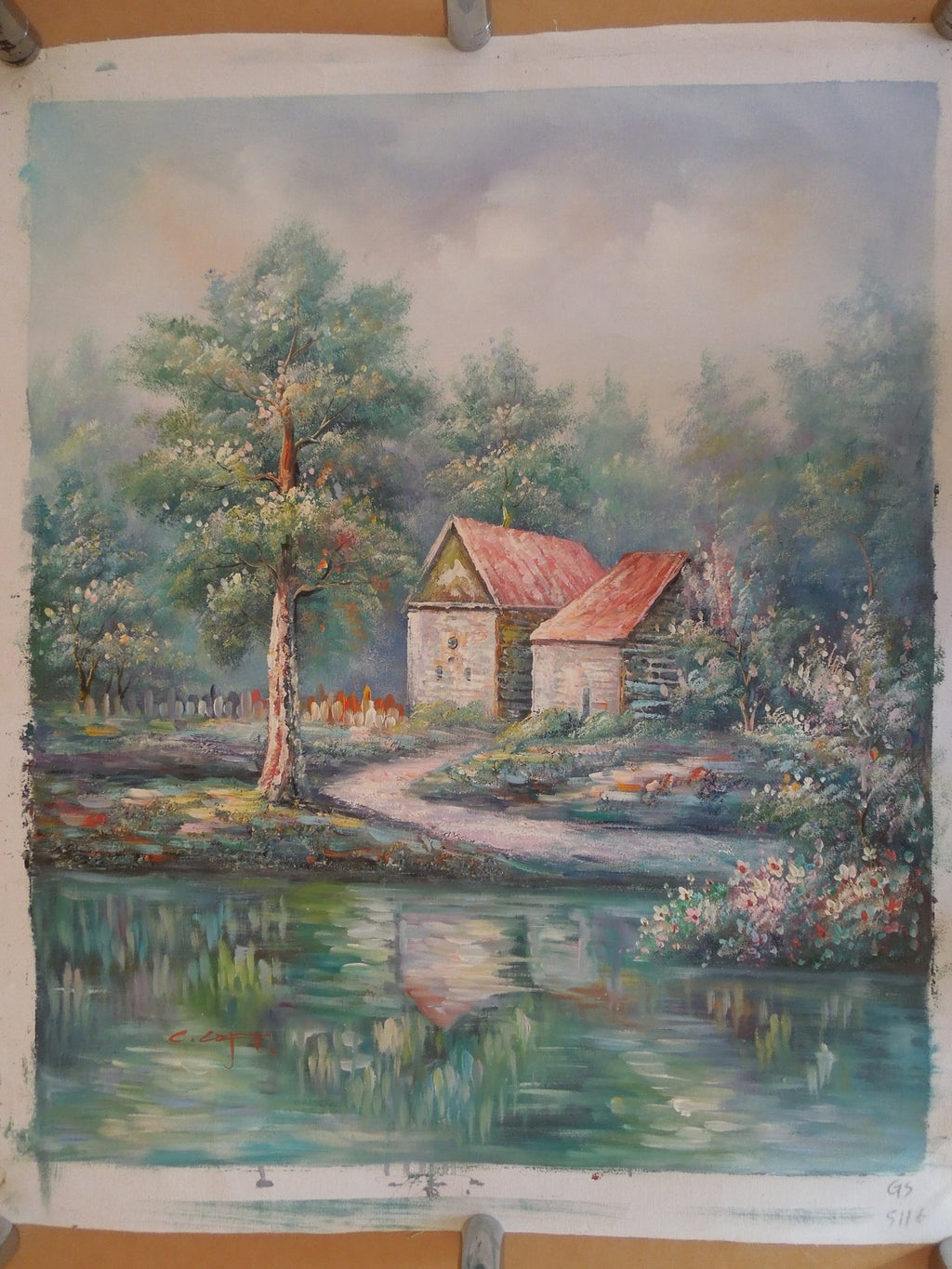 Original Oil Painting Country Cottage