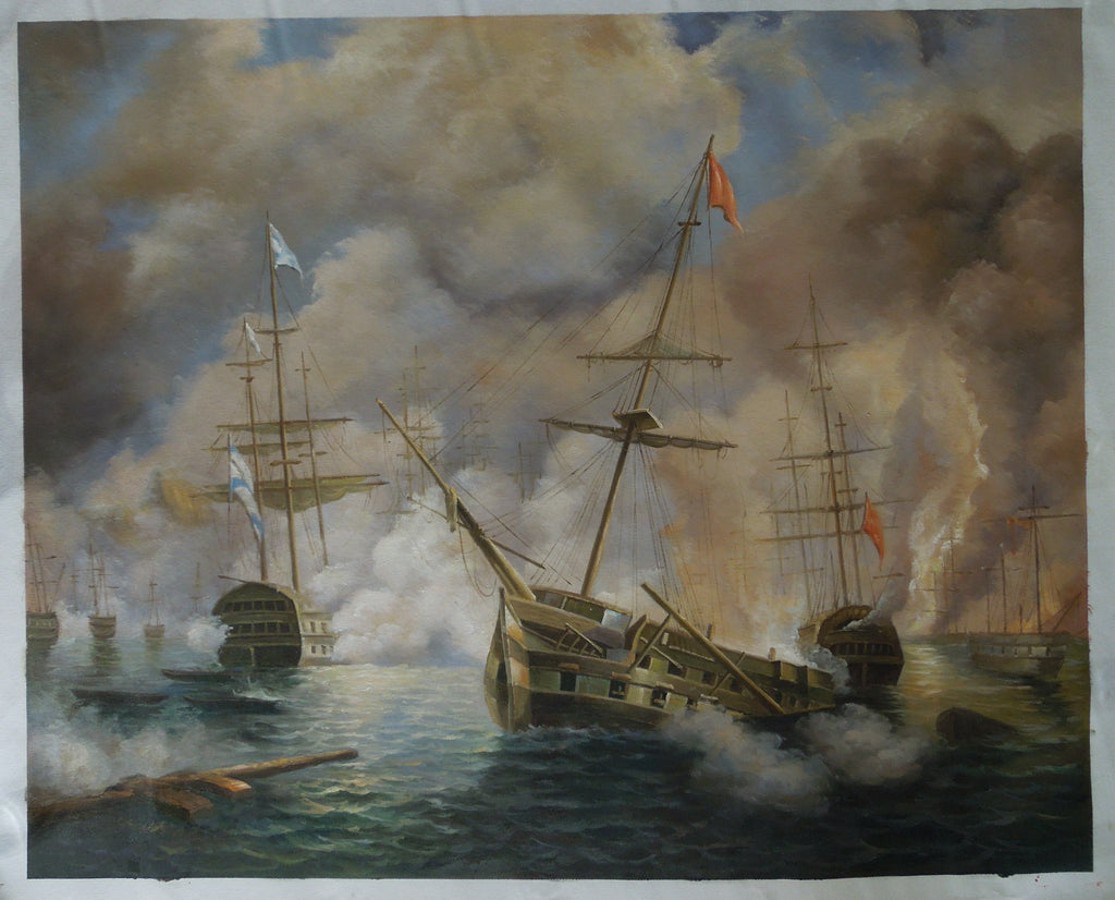Original Oil Painting Rough Sea Battle