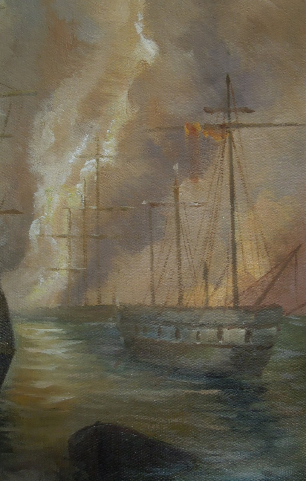 Original Oil Painting Rough Sea Battle