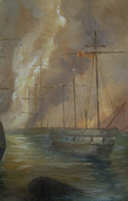 Original Oil Painting Rough Sea Battle