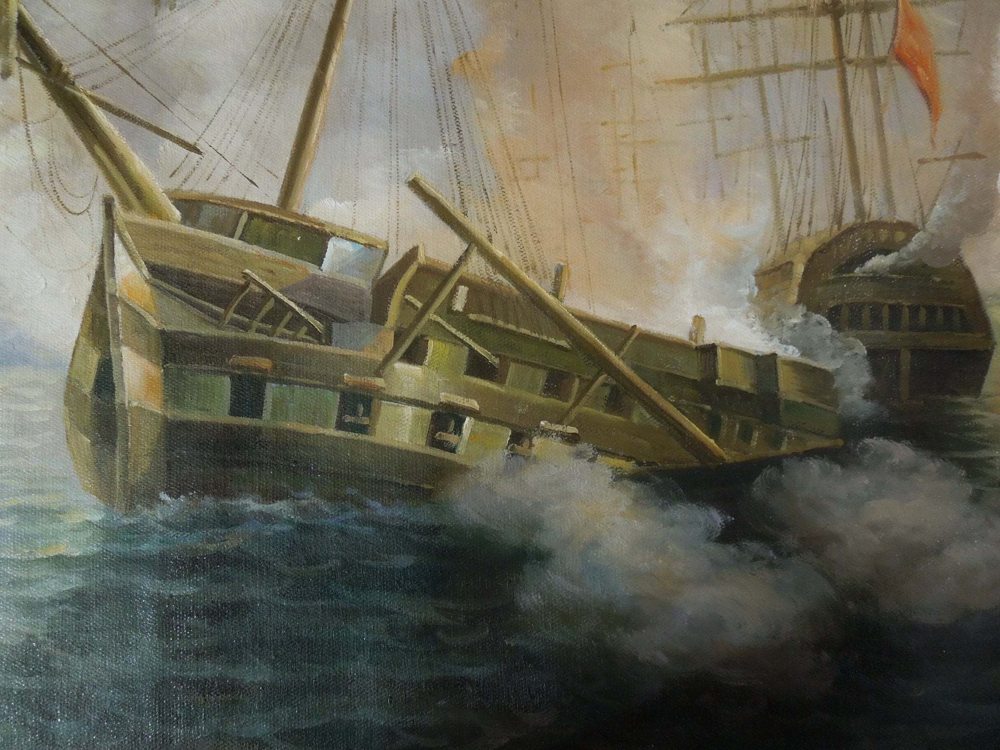 Original Oil Painting Rough Sea Battle