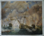Original Oil Painting Rough Sea Battle