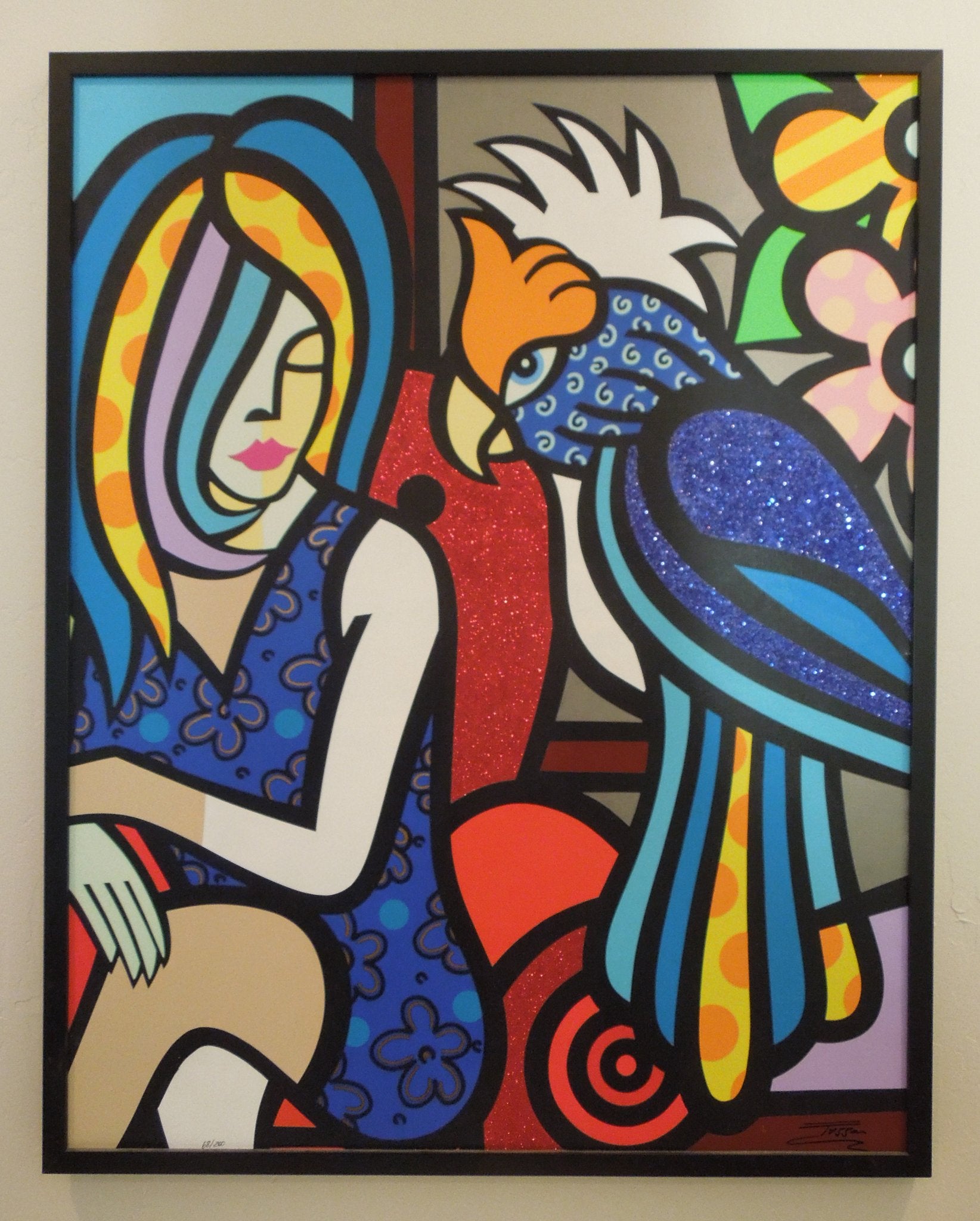 Jozza Bird And Girl Hand Embellished By The Artist Framed Hand Signed Print 68/200