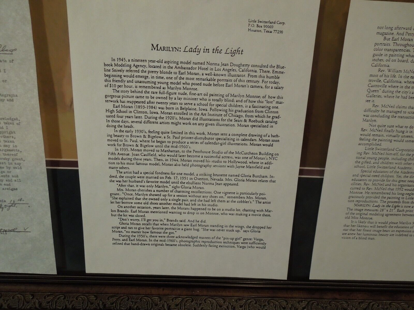 Marilyn Monroe "Lady In The Light" Earl Moran Print Gallery Framed Double Matted