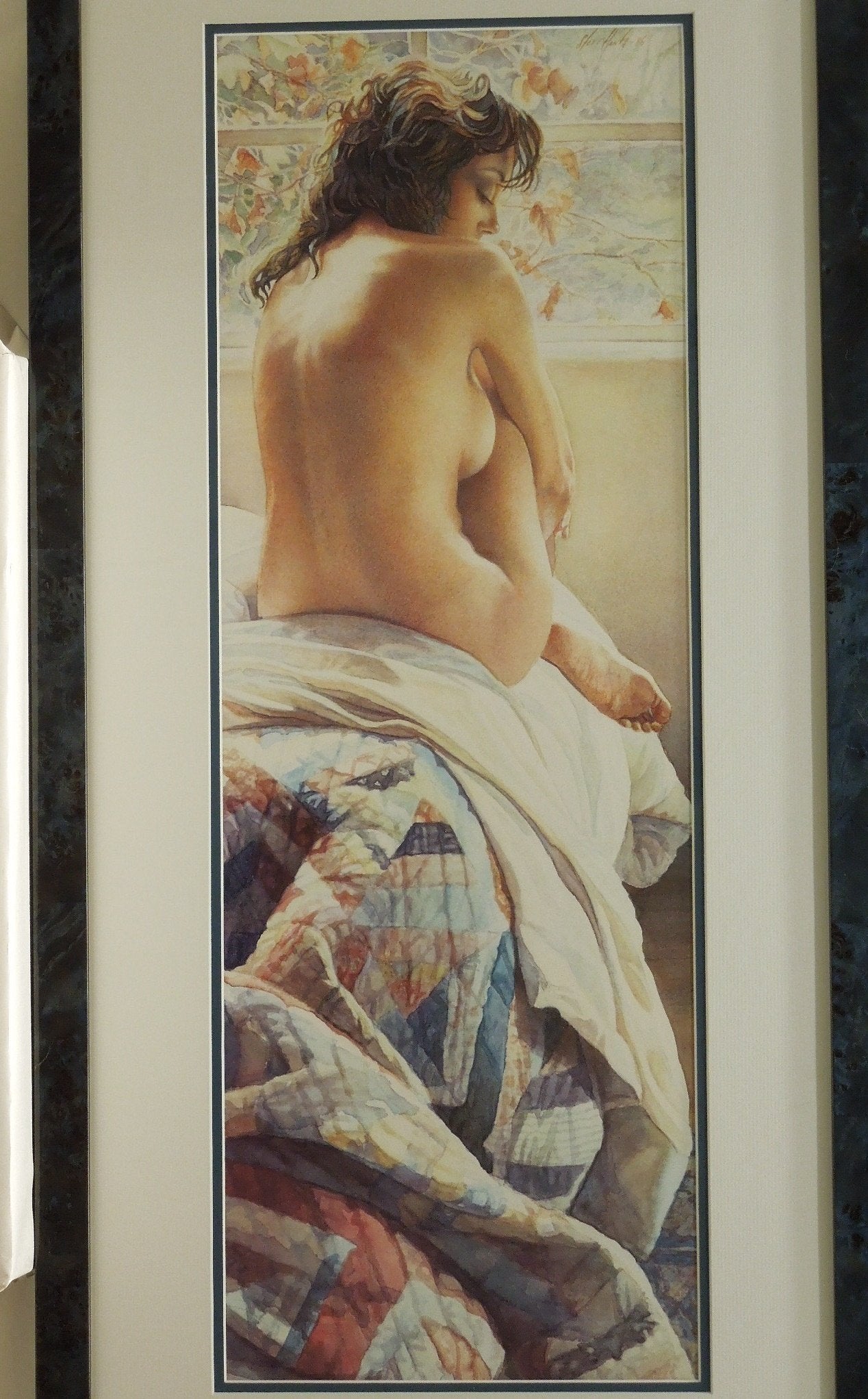 Steve Hanks "Listening To The Morning" Lithograph Print Framed Double Mat