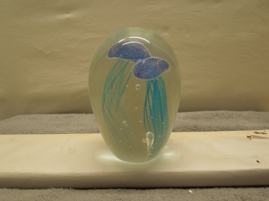 Art Glass Teal Jellyfish 6 Inch Glow In The Dark