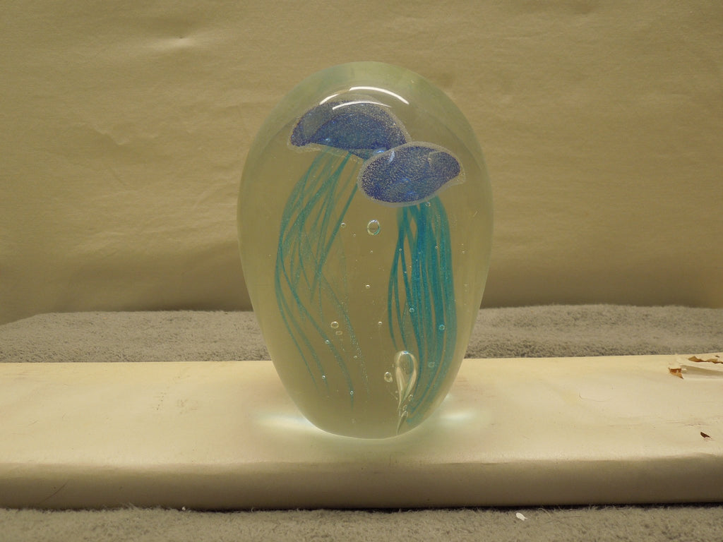 Art Glass Teal Jellyfish 6 Inch Glow In The Dark