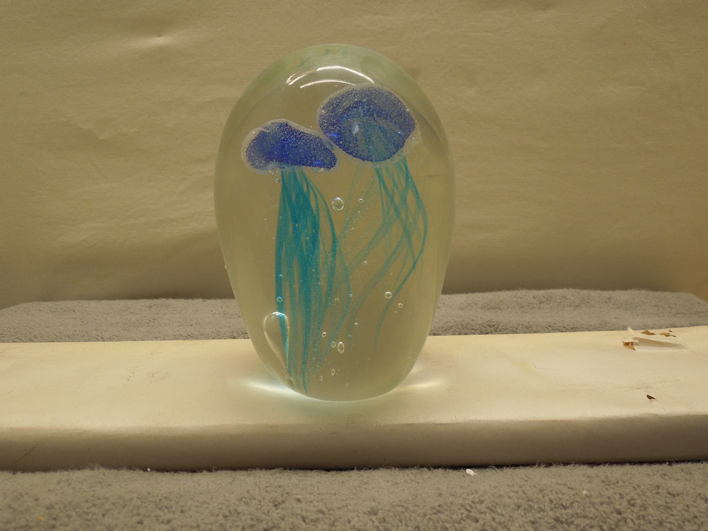 Art Glass Teal Jellyfish 6 Inch Glow In The Dark