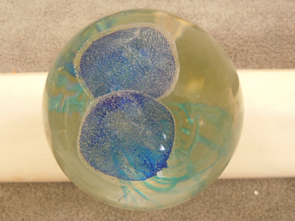 Art Glass Teal Jellyfish 6 Inch Glow In The Dark