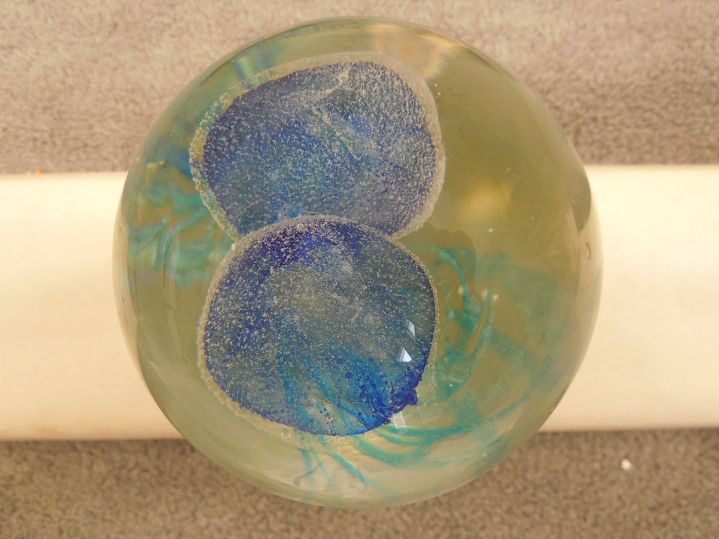 Art Glass Teal Jellyfish 6 Inch Glow In The Dark