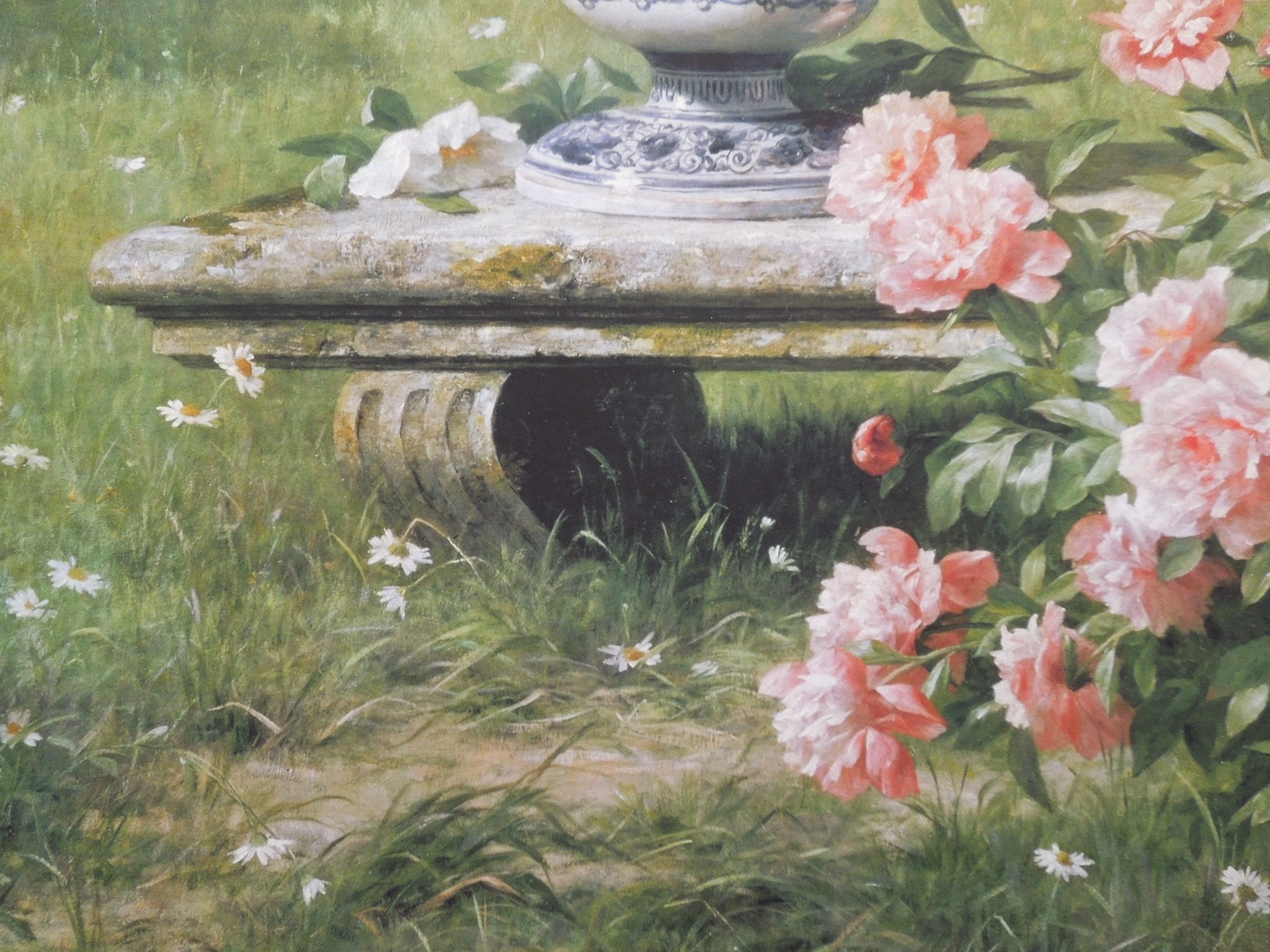 Louis Marie Lemaire - Peonies In An Urn In A Garden