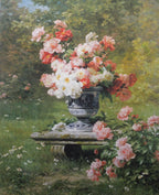 Louis Marie Lemaire - Peonies In An Urn In A Garden