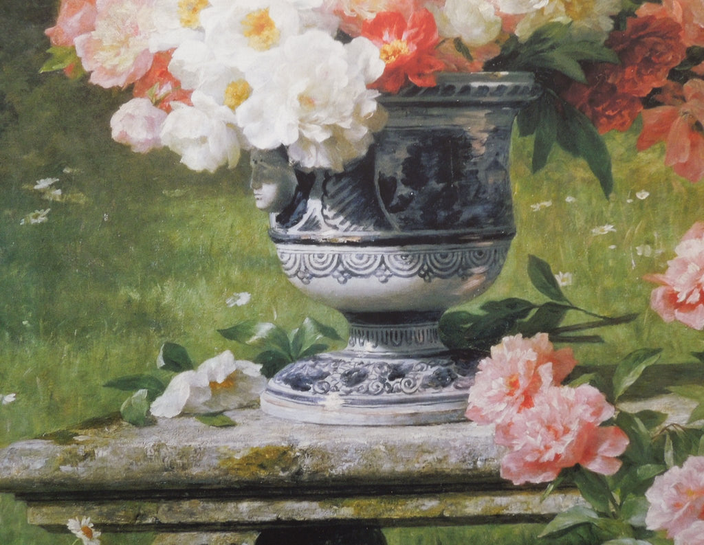Louis Marie Lemaire - Peonies In An Urn In A Garden