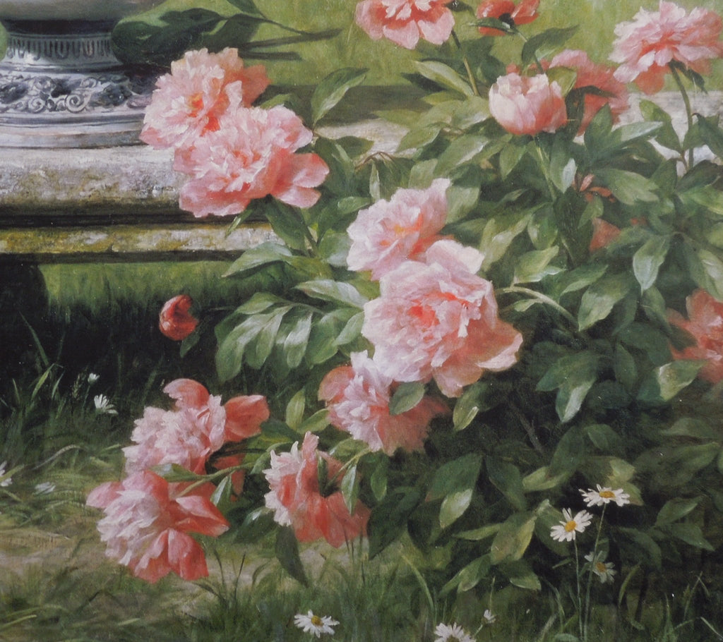Louis Marie Lemaire - Peonies In An Urn In A Garden