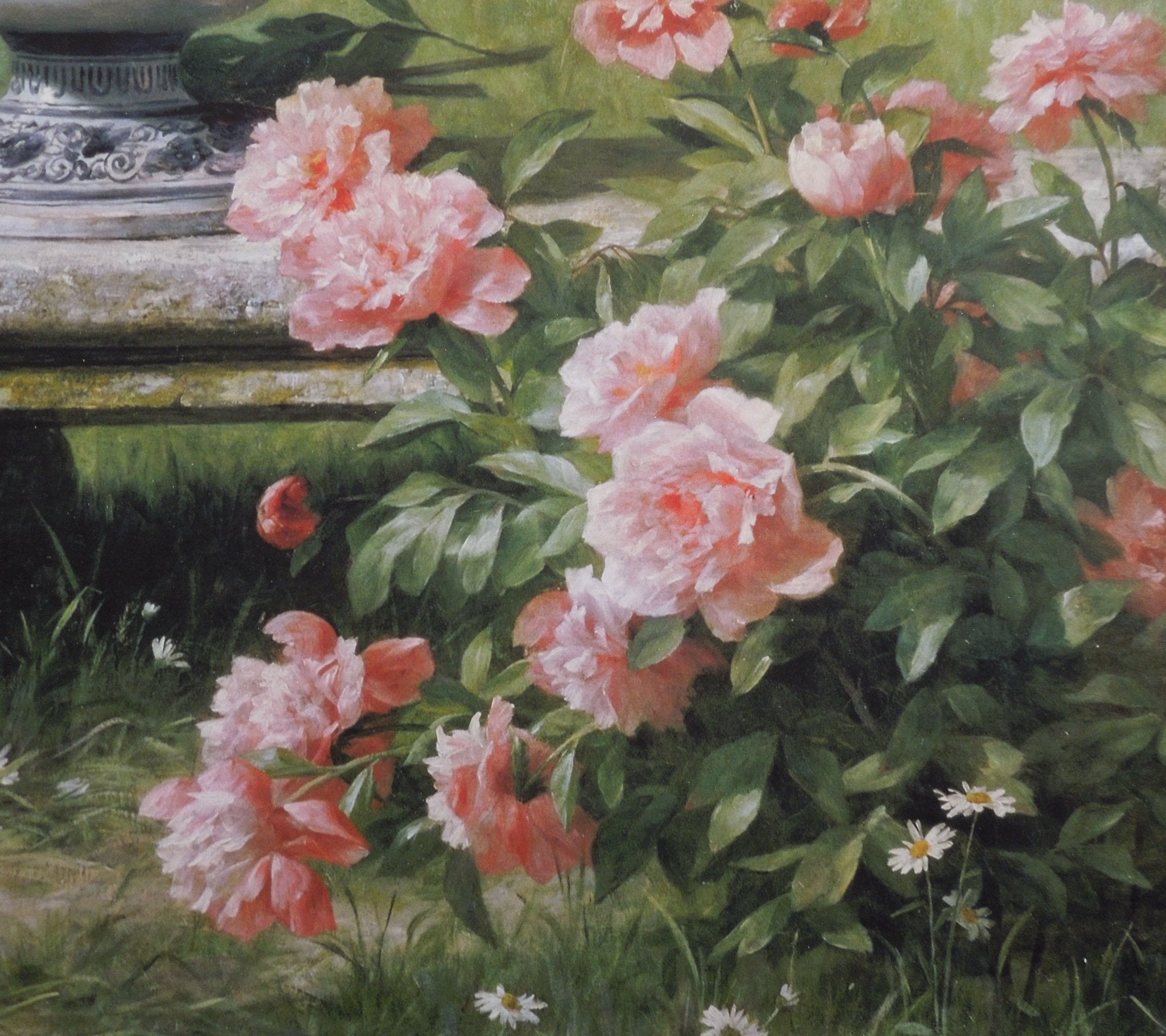 Louis Marie Lemaire - Peonies In An Urn In A Garden